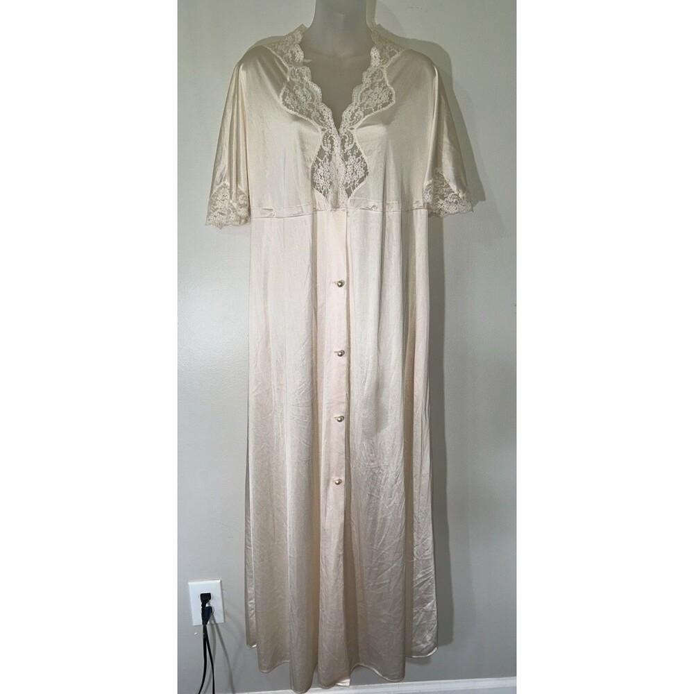 Vintage Shadowline Pink Nylon Tricot Lace Housecoat Robe Small